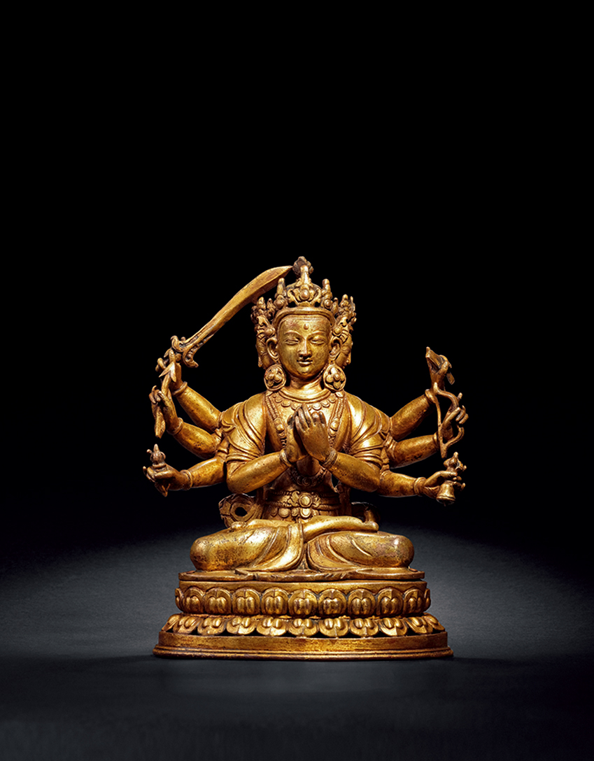 164517世纪 八臂文殊尼泊尔文殊菩萨是八大随佛弟子之一,是集诸佛智慧