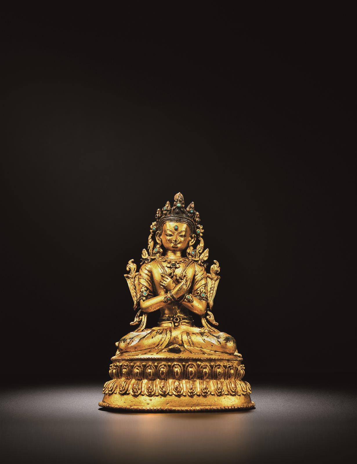 西藏69红铜镀金嵌松石金刚总持又称金刚持,持金刚,是藏传佛教本初佛